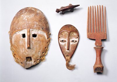 Lukungu Masks, Comb and Zoomorphic Figure by Congolese